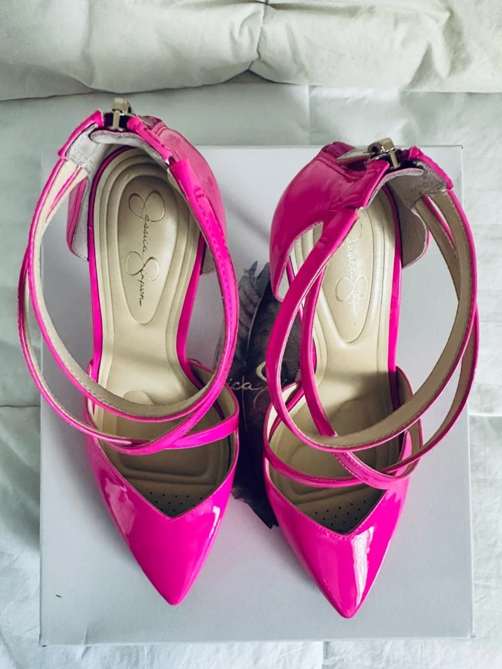Jessica Simpson Hot Pink Patent Pointed Toe Strappy Stiletto Heels - Picture 11 of 13